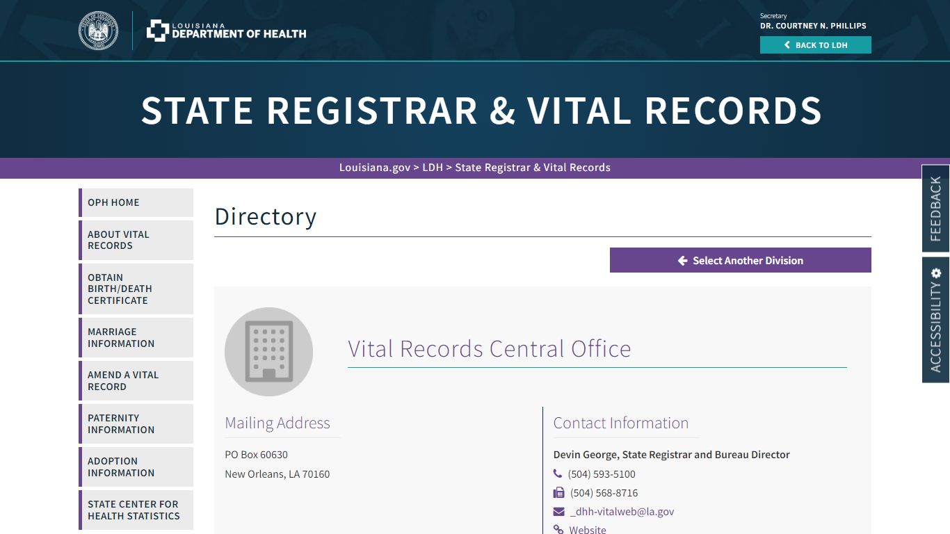 Vital Records Central Office | La Dept. of Health