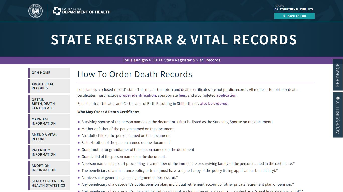 How To Order Death Records | La Dept. of Health