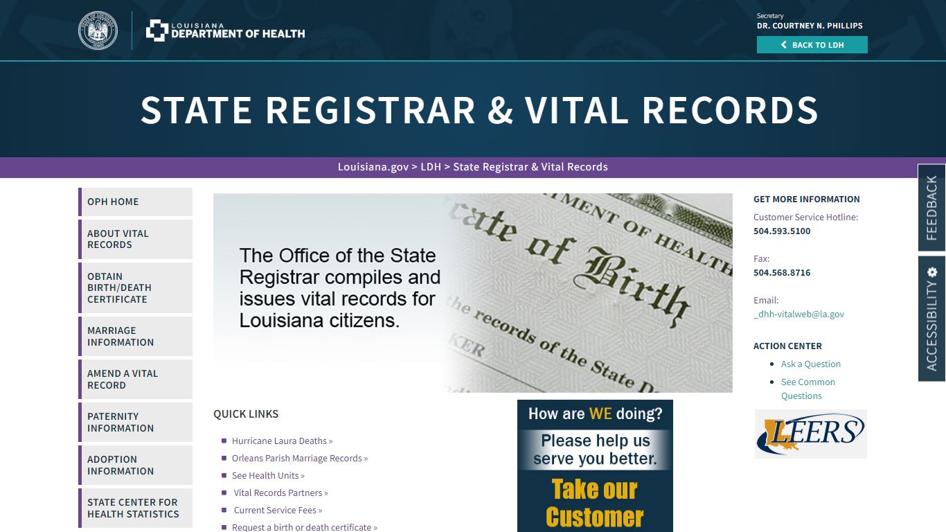 State Registrar & Vital Records | La Dept. of Health